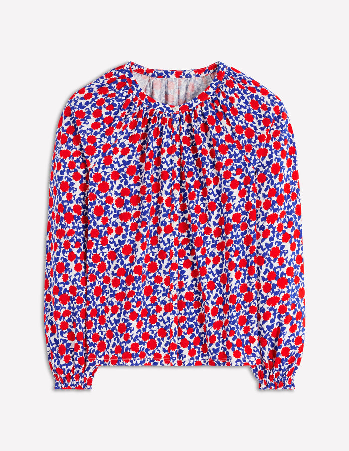 Isla Long Sleeve Jersey Shirt Poppy Red, Floweret Vine