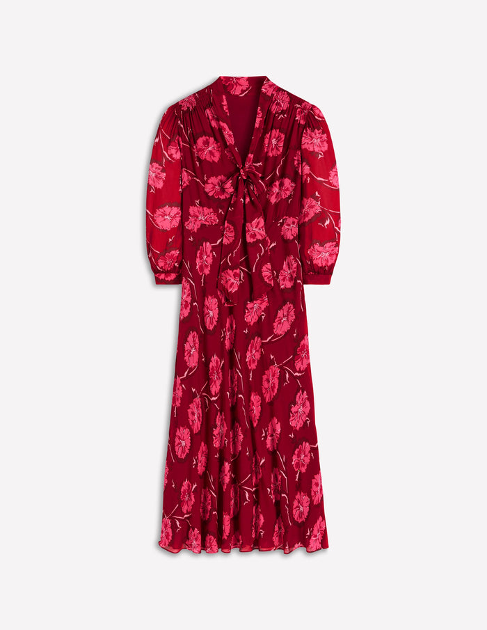 Brooke Tie Neck Tea Dress Cranberry Red, Delicate Vine