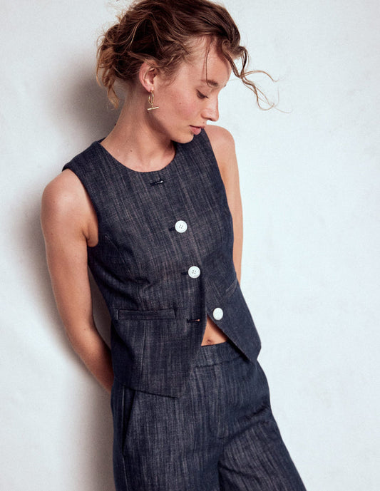 Tailored Twill Waistcoat Navy, Indigo