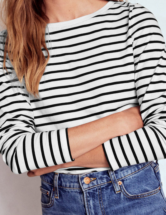 Olivia Long Sleeve Breton Ivory, Black