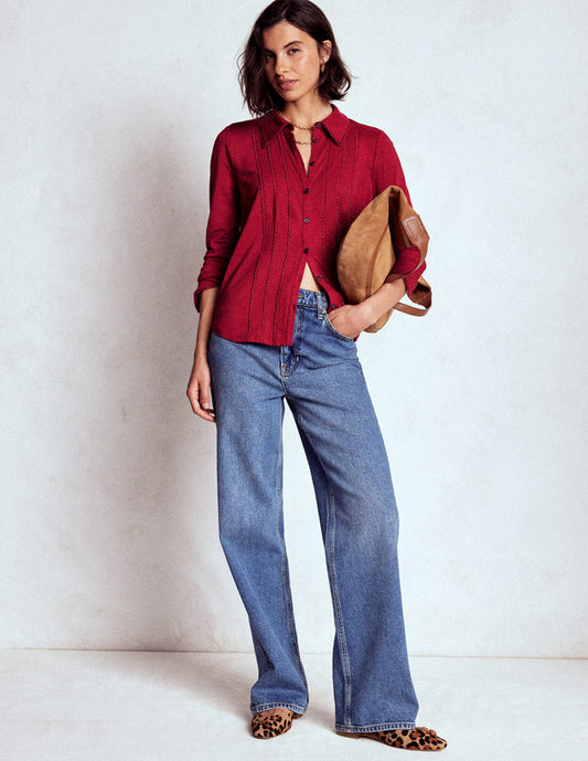 Picot Trim Jersey Shirt Crimson Red