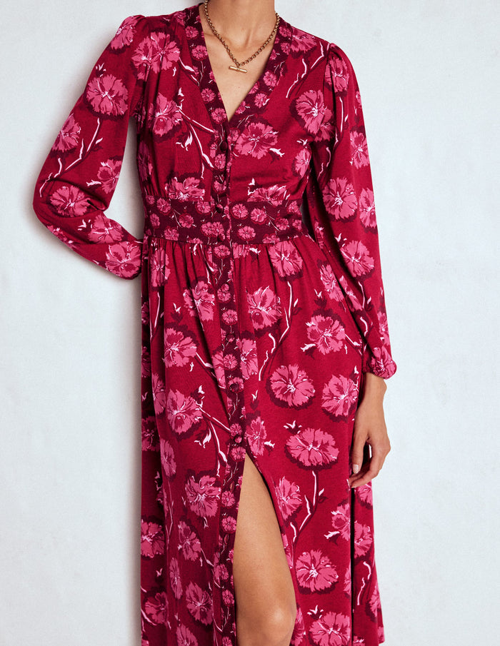 Natalia Long Sleeve Tea Dress Red, Delicate Carnation