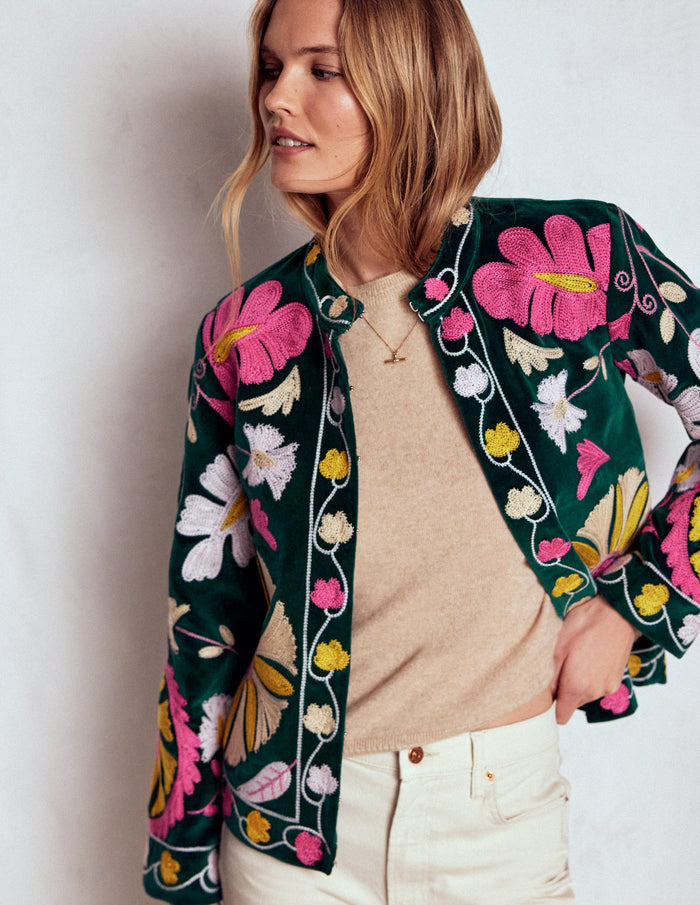 Embroidered Souvenir Jacket Emerald Night Embroidery