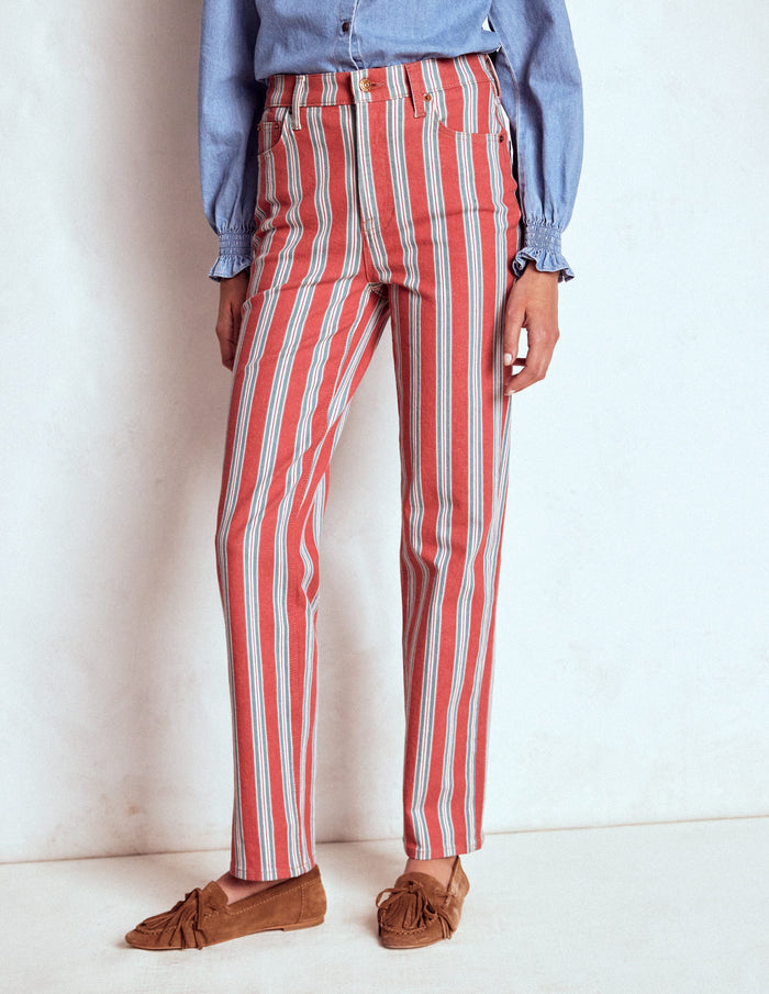 High Rise Stripe Jeans Red, Blue and Pink Stripe