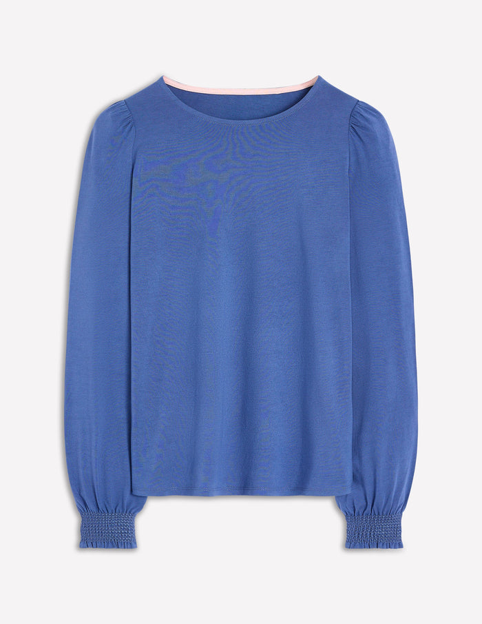 Smocked Cuff Supersoft Top Denim Blue