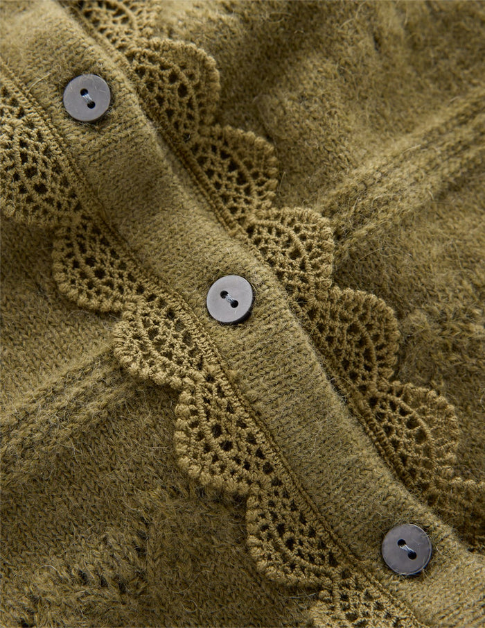 Leticia Lace Trim Cardigan Woodland Green
