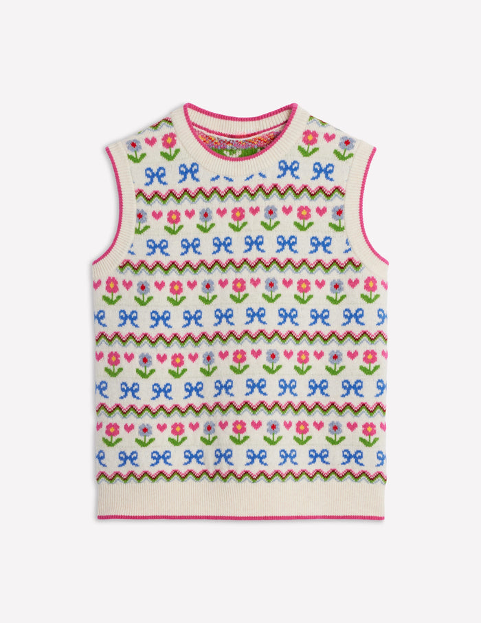 Edie Fair Isle Vest Oatmeal Melange, Flowers