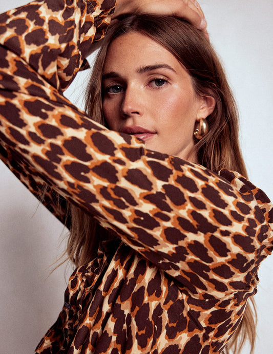 Alice Frill Front Silk Top Leopard Spots