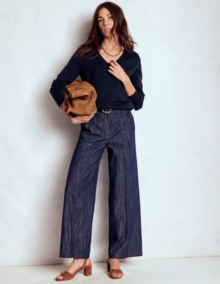 Emilia Cotton V Neck Sweater Navy