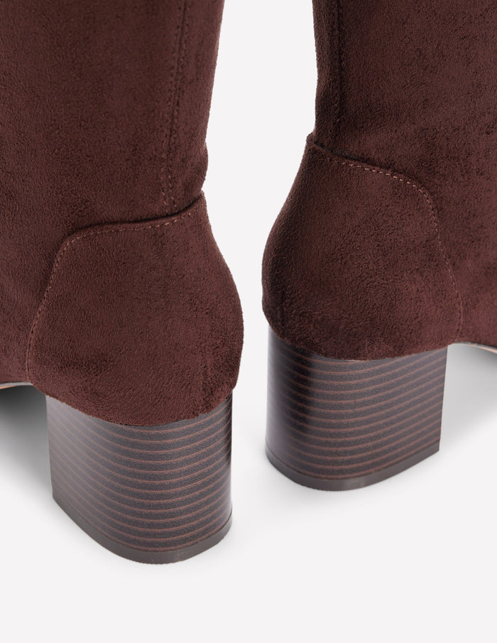 Stretch Knee Heel Boots Chocolate