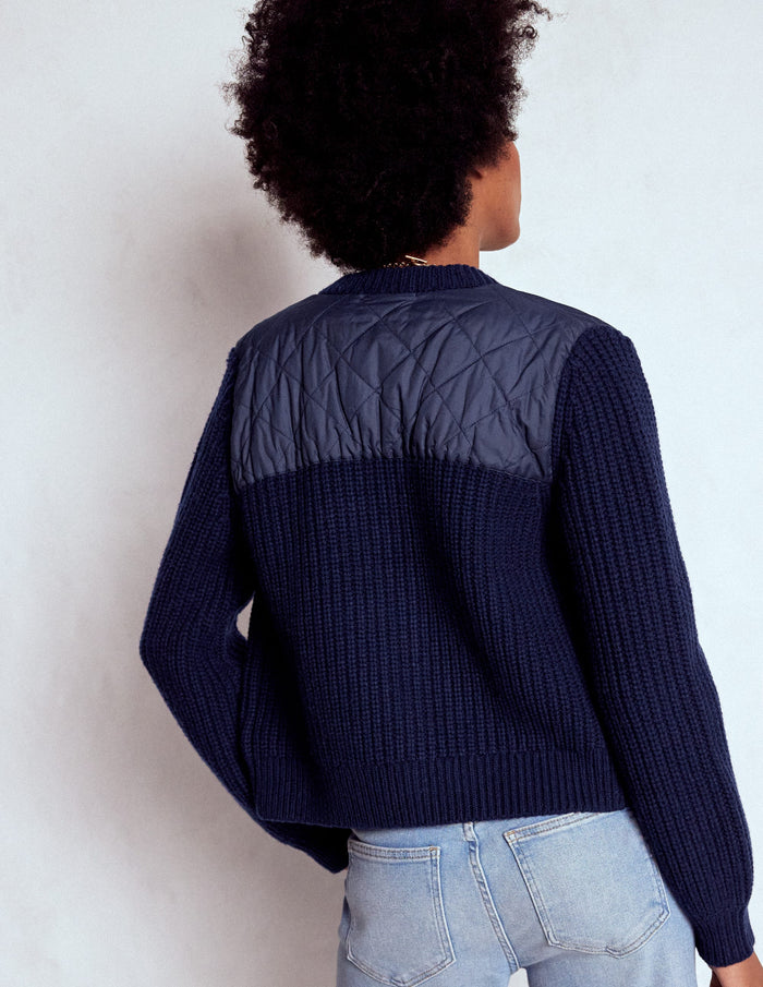 Short Quilted Knitted Jacket Navy