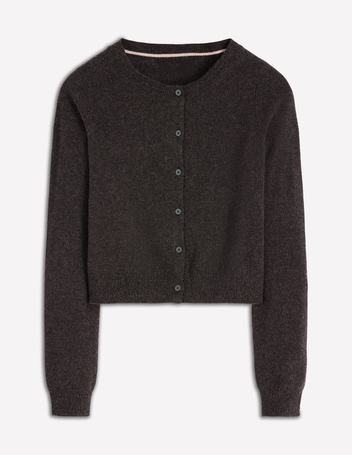 Eva Cashmere Cropped Cardigan Charcoal Melange