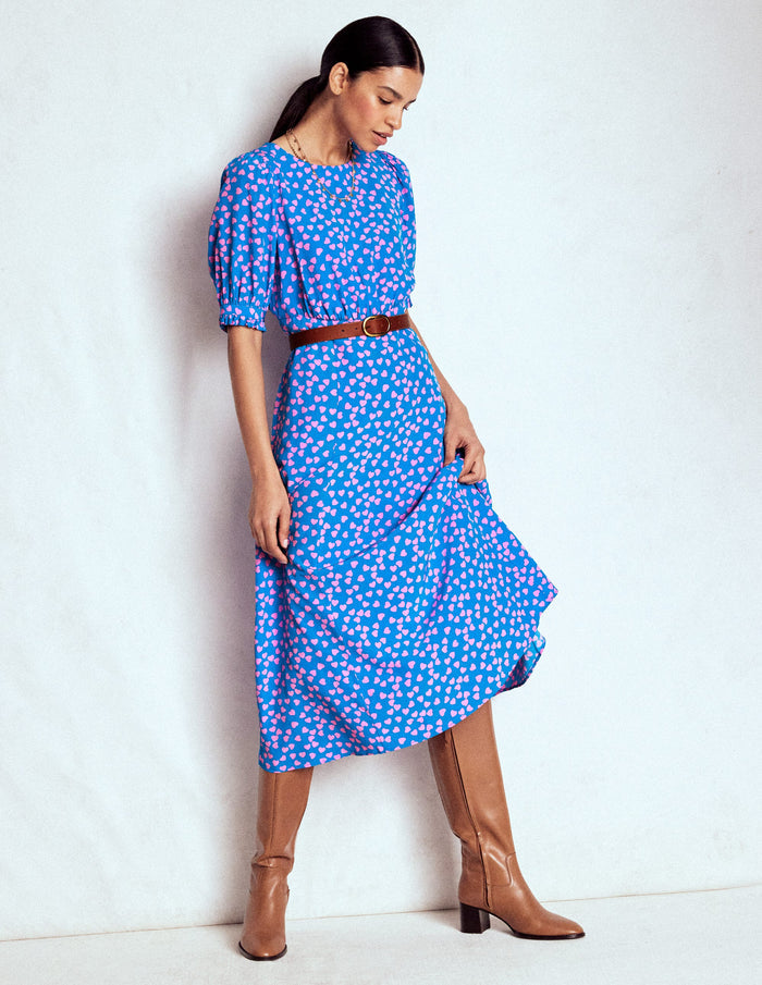 Blanca Midi Tea Dress Kingfisher Blue, Heart Cascade