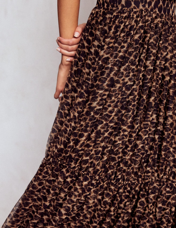 Anna Tulle Midi Skirt Leopard