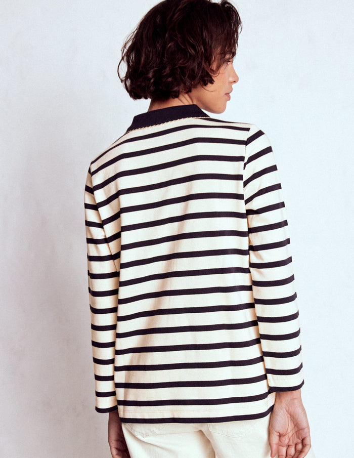 Collared Mariner Ivory and French Navy Stripe