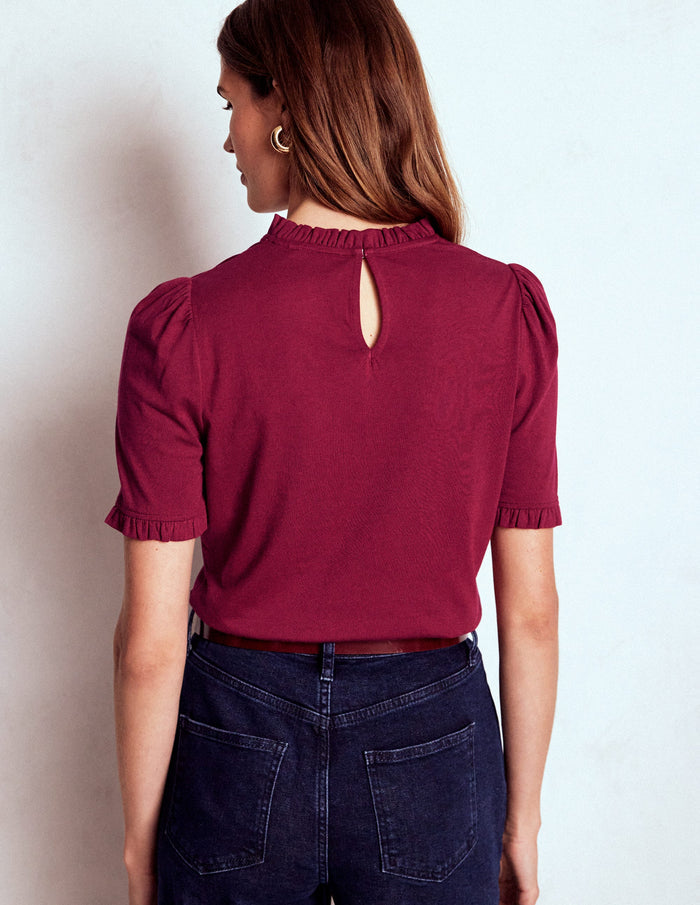 Supersoft Frill Detail T-shirt Burgundy Red