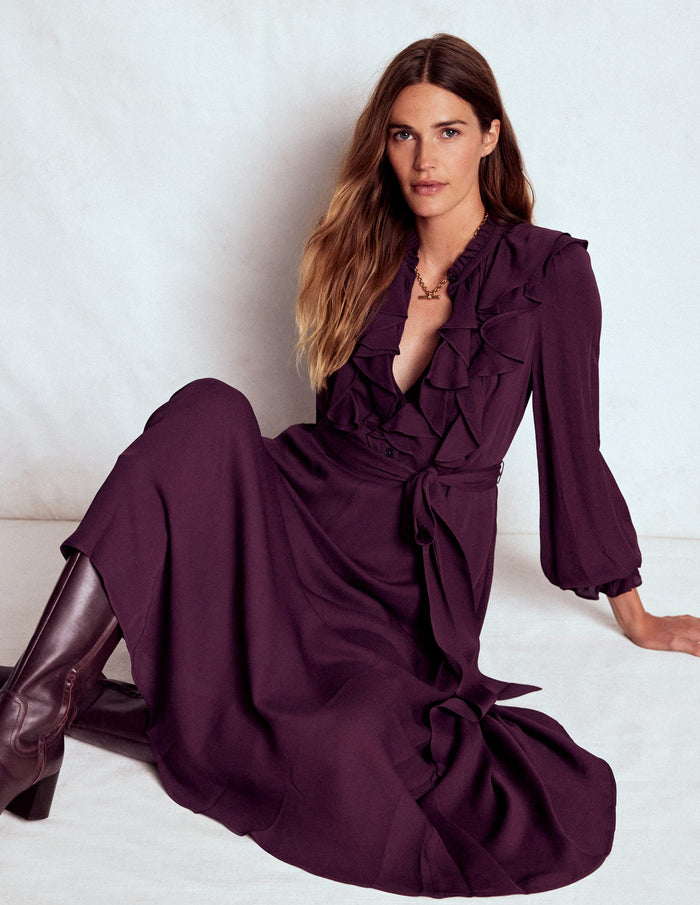 Ruffle Front Shirt Dress Dark Cherry