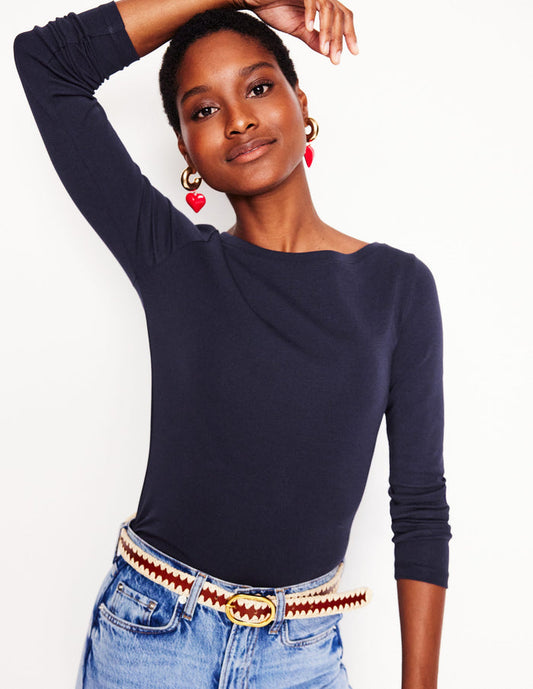 Essential Boat-Neck Jersey Top Navy