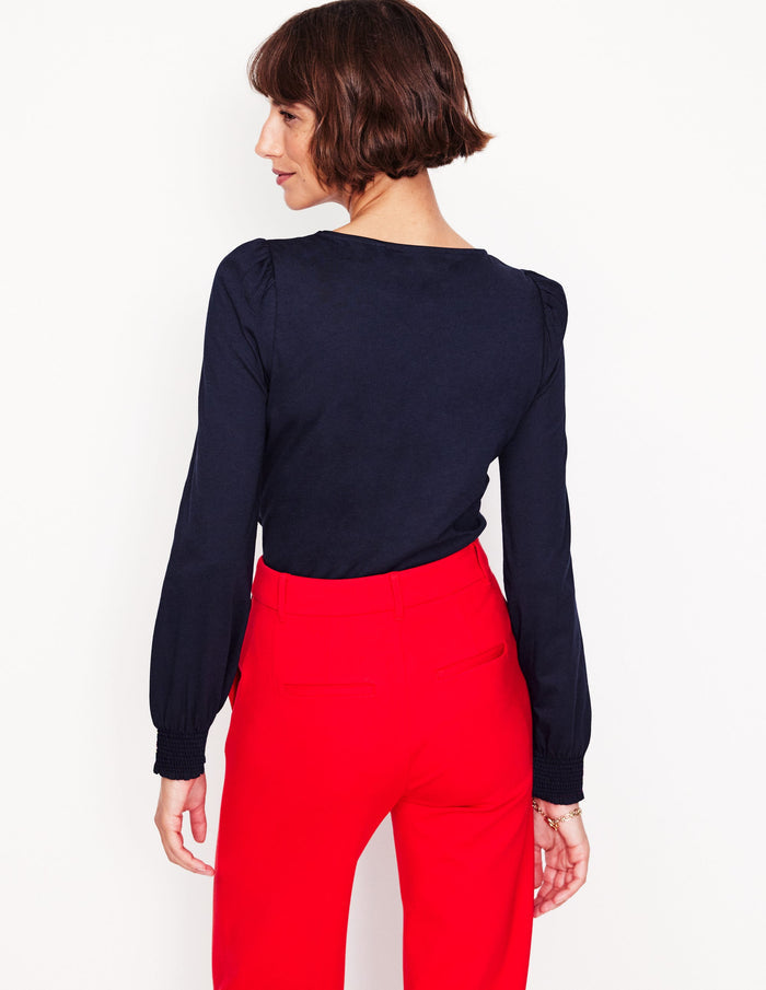Smocked Cuff Supersoft Top Navy