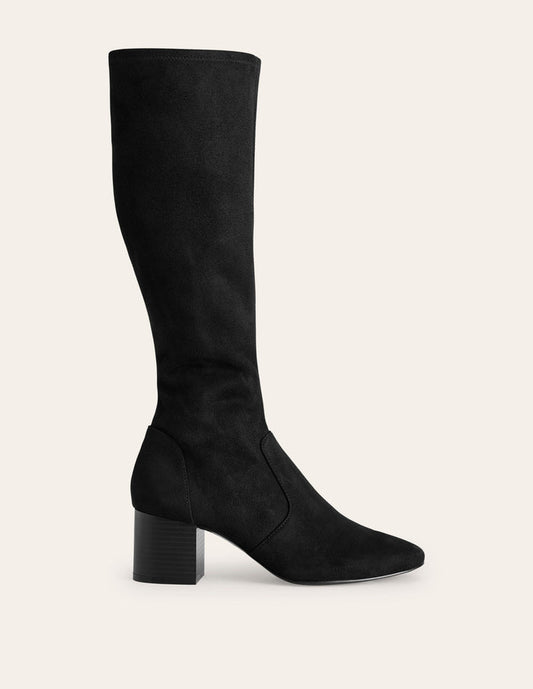 Stretch Knee Heel Boots Black