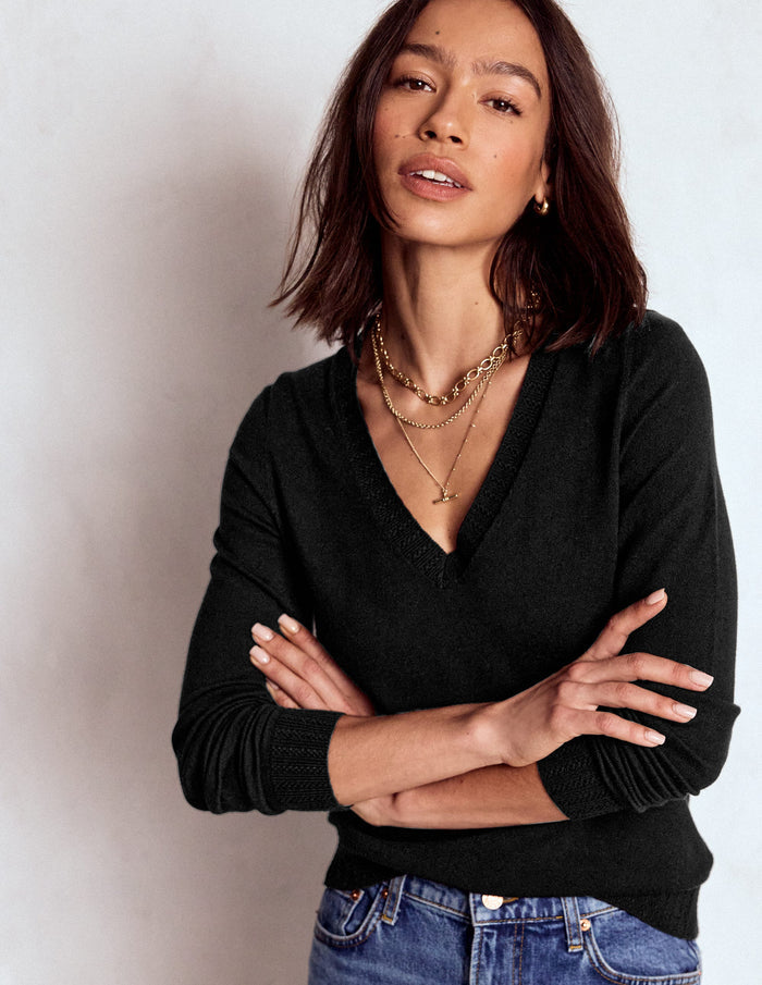 Emilia Cotton V Neck Sweater Black