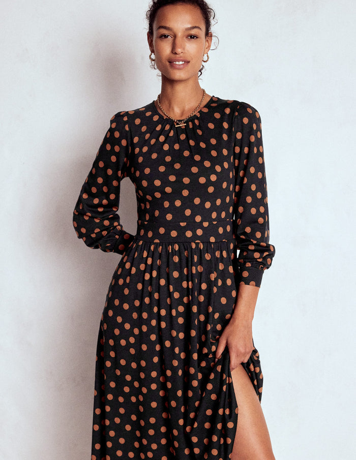 Alexandra Jersey Midi Dress Black, Tortoise Shell Dot