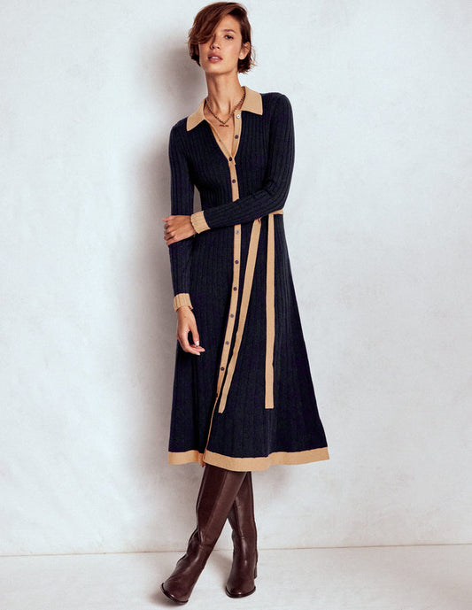 Rachel Knitted Shirt Dress Navy