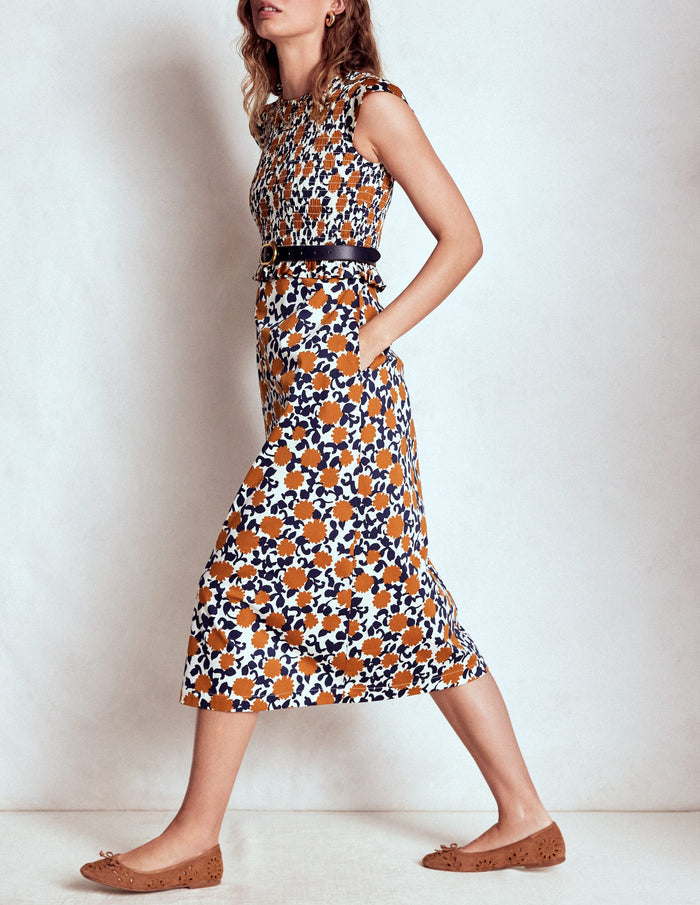 Carolina Smocked Midi Dress Cognanc, Floweret Vine