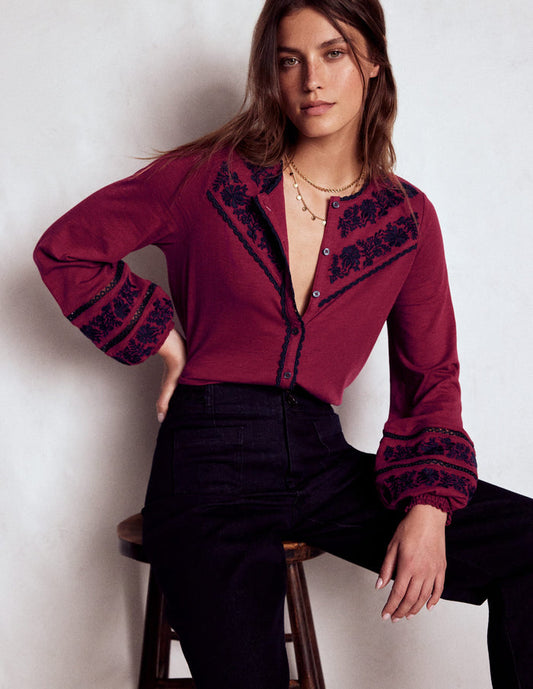 Trim Detail Jersey Shirt Rumba Red, Navy Emb