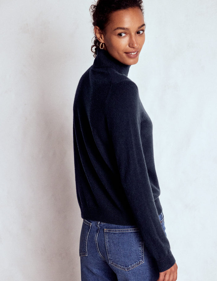Eva Cashmere Roll Neck Sweater Navy